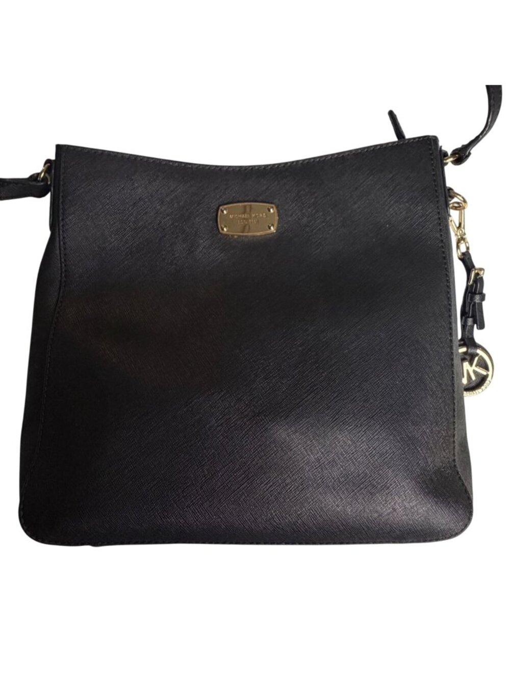 Michael Kors Black Saffiano Crossbody Bag Gold-Tone Hardware Bag Charm